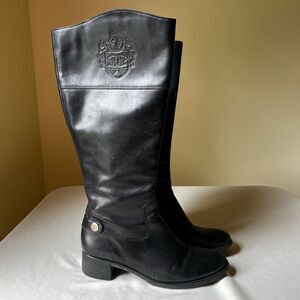 Etienne‎ Aigner Black Leather Riding Boots Knee High Block Heel Womens 7.5